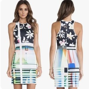 Clover Canyon Rainbow Garden Plaid Neoprene Sleeveless Dress S